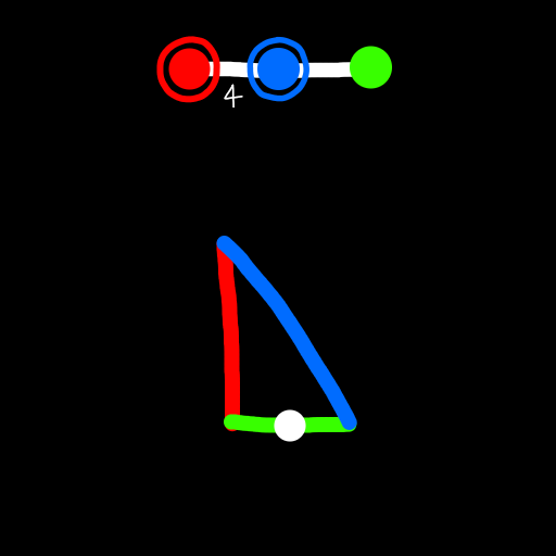 the 90-60-45 spherical space triangle domain of B3, with a white dot on the edge between the 90 degree corner and the 60 degree corner, and the diagram x4x3o above it